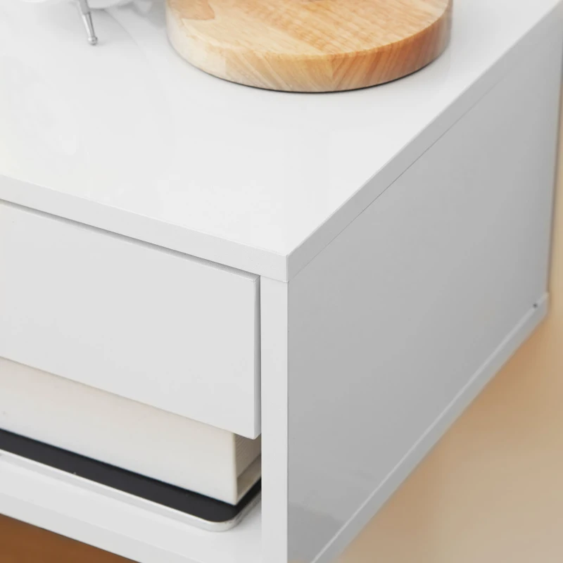 HOMCOM Lot de 2 tables de chevet murales, tables de nuit, tiroir, compartiment ouvert, plateau, 37 x 32 x 21 cm, blanc