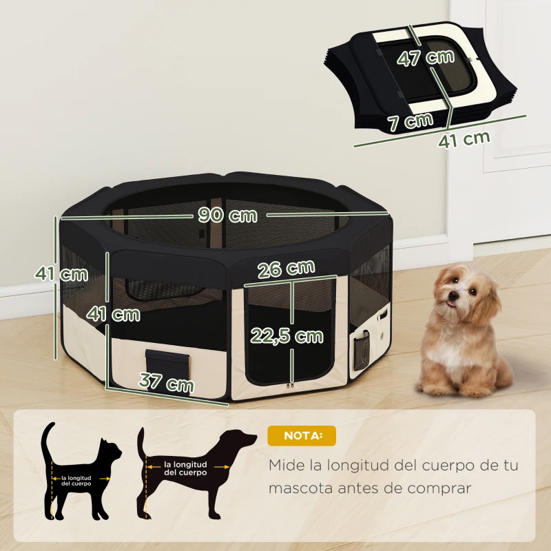 PawHut Parque Plegable para Perros y Gatos Corralito Portátil para Animales Pequeños Impermeable de Tela Oxford Ø90x41 cm Negro