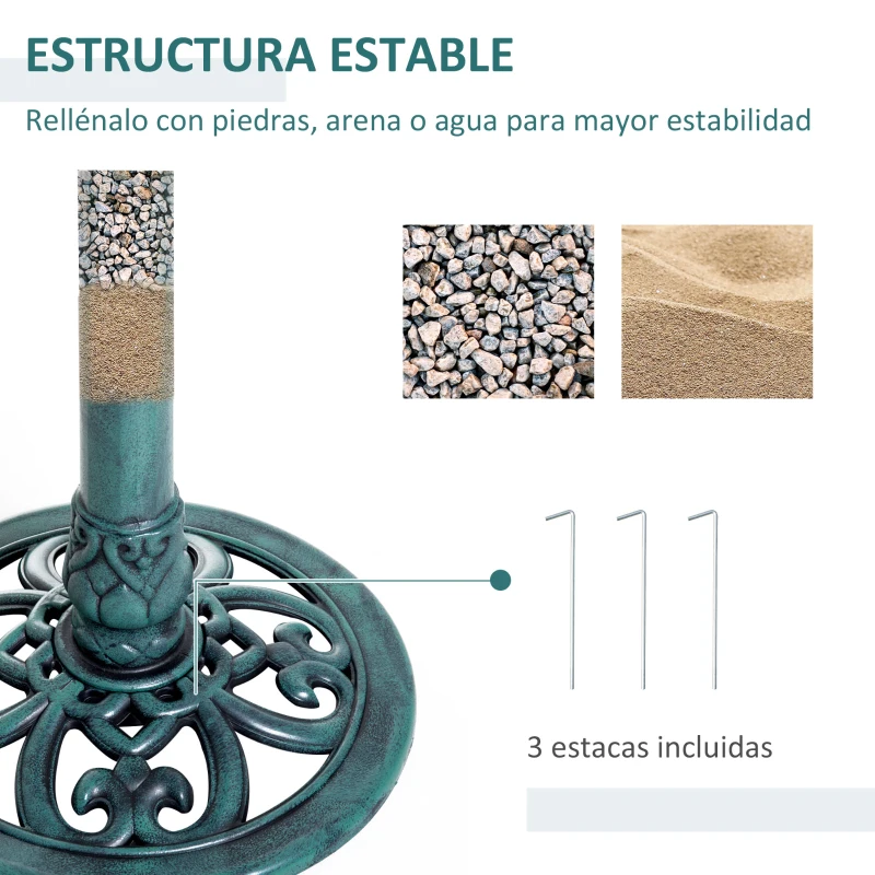 Outsunny Baño para Pájaros de Jardín Exterior con Diseño de Flor y Acabado Envejecido Ligero y Resistente Verde
