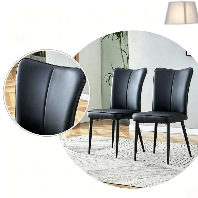 Lot de 2 chaises de salle à manger, design moderne épuré, patins réglables antidérapants, 45x44x89 cm, Noir