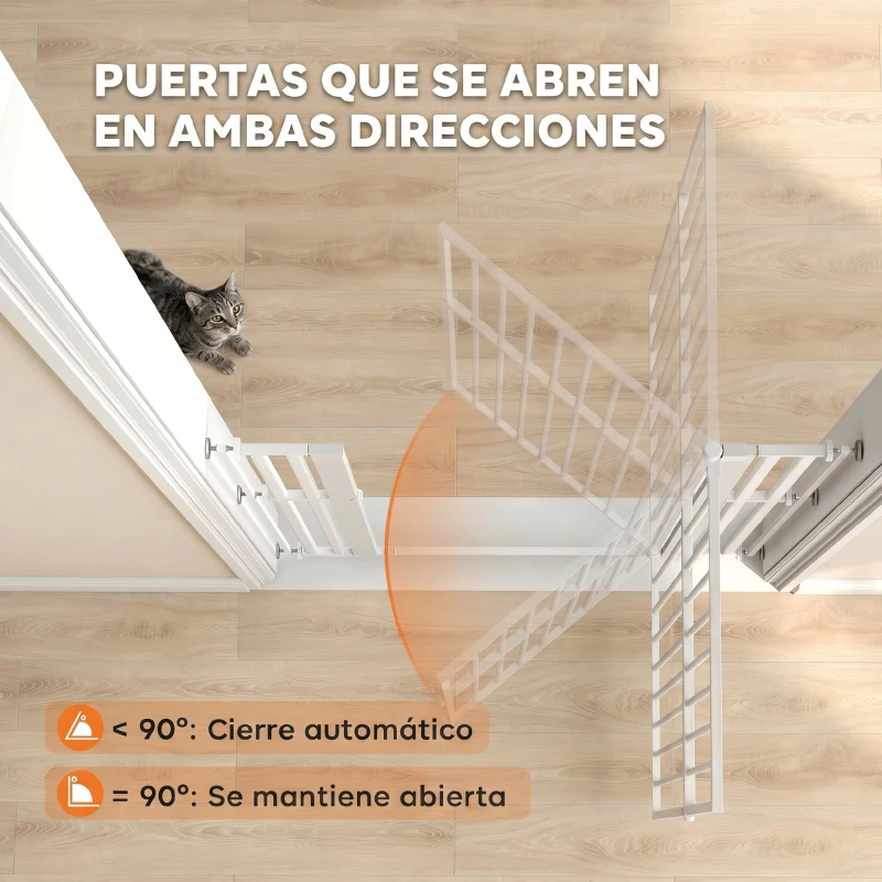 PawHut Barrera de Seguridad Niños Perros y Gatos Extra Alta 160cm Extensible 76-105cm para Puertas Escaleras Cierre Automático