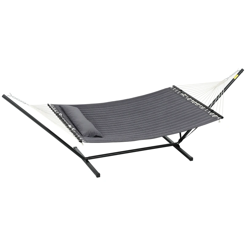 Outsunny Hamac sur pied, hamac avec support en acier, oreiller, barres d'écartement, 368 x 140 x 110 cm, gris foncé