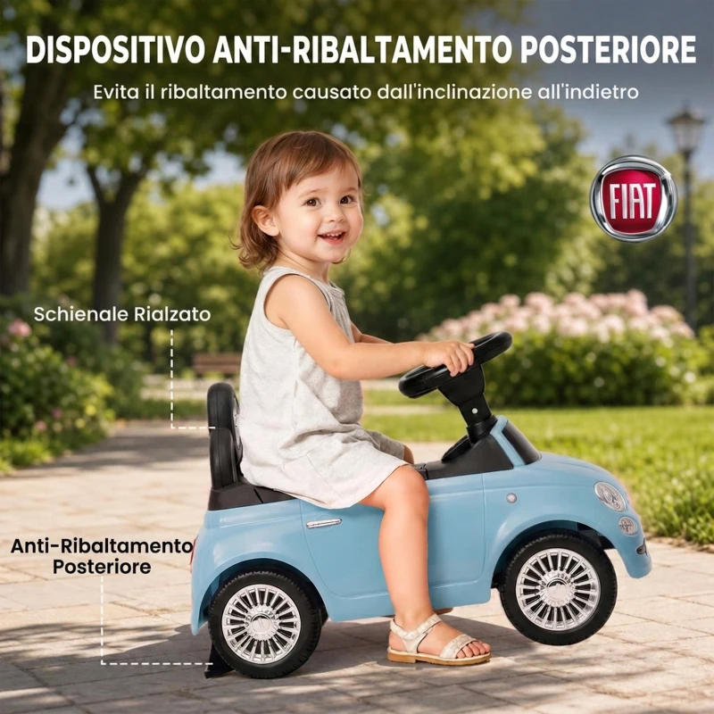 AIYAPLAY Macchina Cavalcabile per Bambini 12-36 Mesi Licenza Fiat con Musica e Clacson, Blu