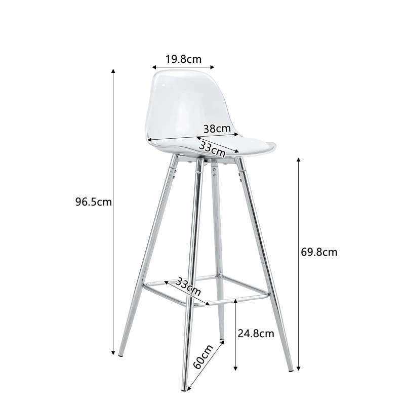 Lot de 2 tabourets de bar, design moderne et polyvalent idéal pour café, 38x33x96.5 cm, Argent+Transparent