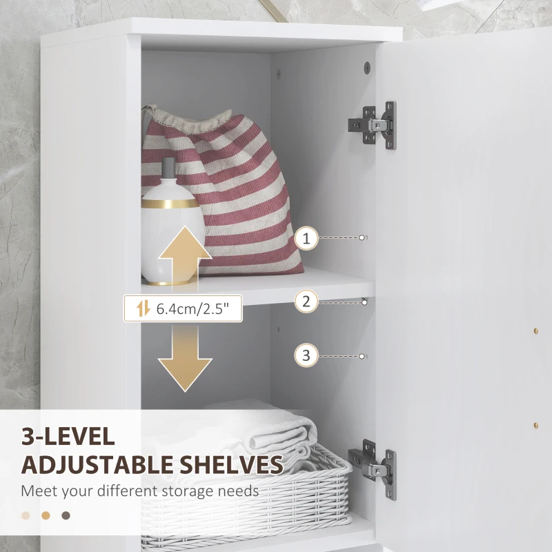 kleankin Line Embossed Tall Bathroom Storage Cabinet - White