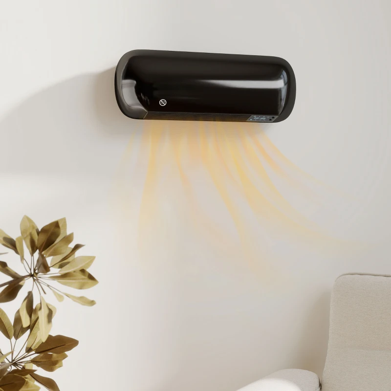 HOMCOM Calefactor Eléctrico de Pared 2000W con 3 Modos Pantalla LED Termostato Temporizador y Oscilación Negro