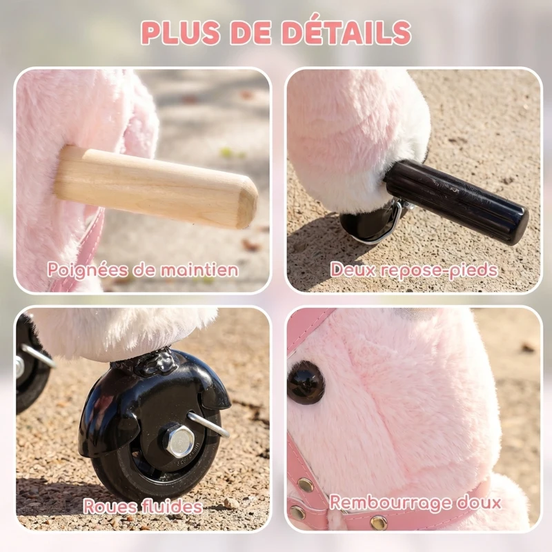 AIYAPLAY Cheval à Monter pour Enfant, Cheval à Roulettes en Peluche avec Effets Sonores, pour 1 à 3 Ans, Charge Max. 40kg, Rose
