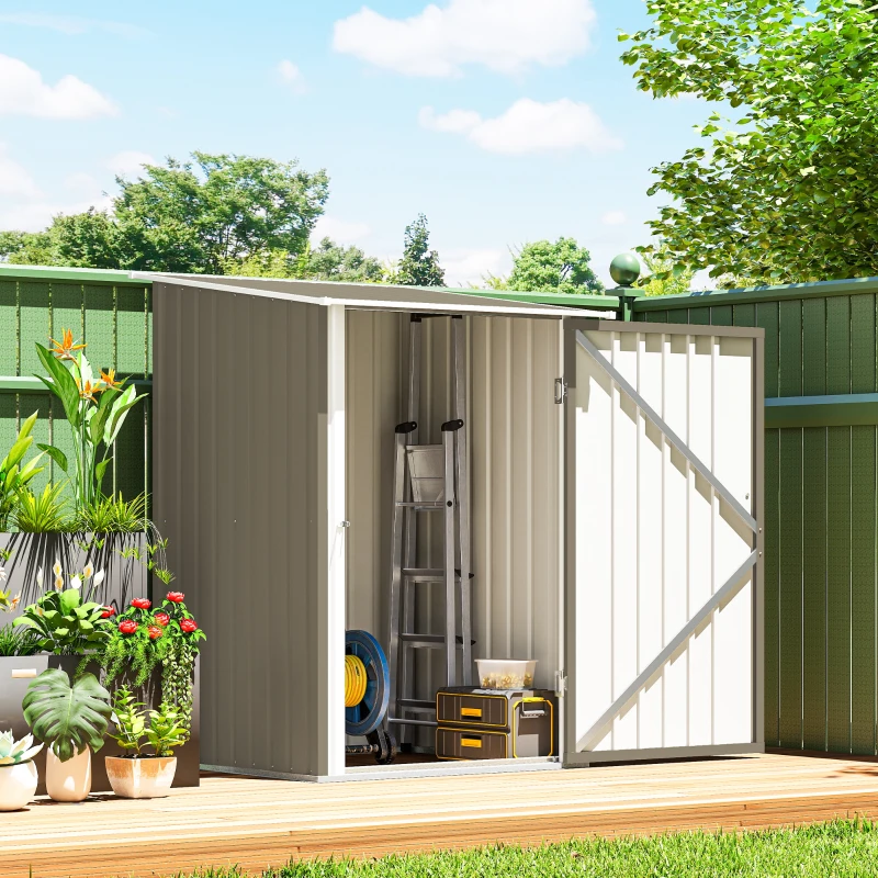 Outsunny Casetta da Giardino Porta Attrezzi in Acciaio Galvanizzato con Porta, 100x104x160 cm, Marrone e Bianco