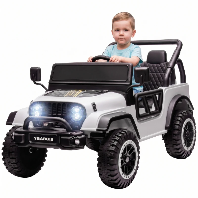 AIYAPLAY Mașină Electrică pentru Copii 12V, Buggy Electric pentru Copii, 2 Motoare, Telecomandă 2,4G, Baterie Litiu, Alb