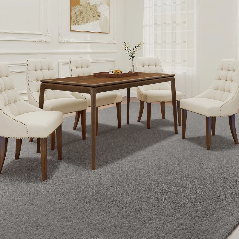 HOMCOM Tapis salon 200 x 140 cm tapis à poils longs, lavable en machine, antidérapant, en fausse fourrure, gris clair