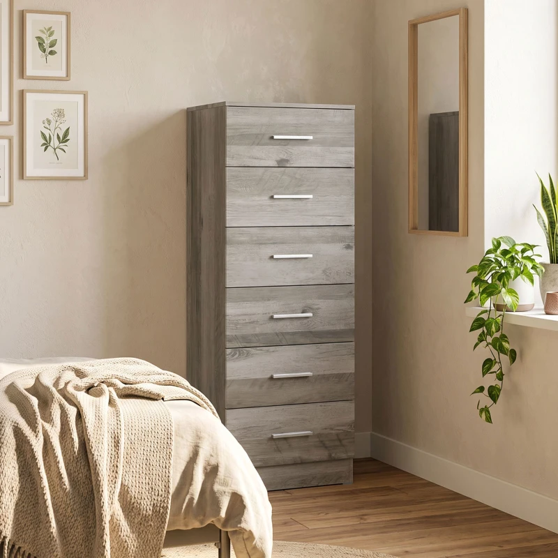 HOMCOM Comò Cassettiera a 6 Cassetti con Antiribaltamento, 40x40x110 cm, Grigio Chiaro e Bianco