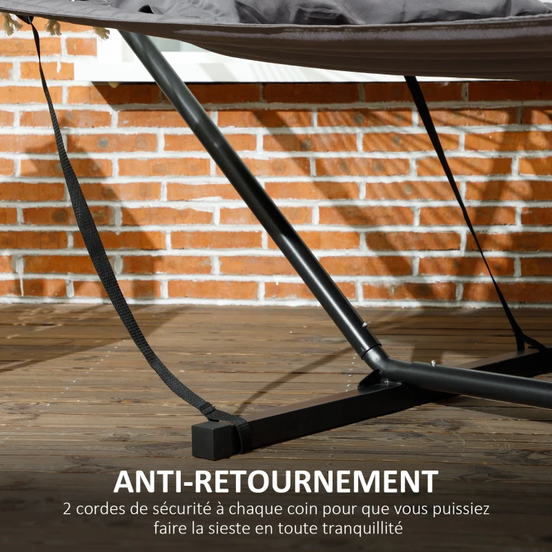 Outsunny Hamac sur pied, hamac avec support en acier, oreiller, barres d'écartement, 368 x 140 x 110 cm, gris foncé