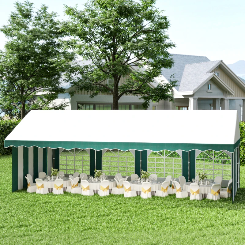 Outsunny 8 x 4m Garden Gazebo with Sides, Galvanised Marquee Party Tent with Eight Windows and Double Doors, for Parties, Wedding and Events