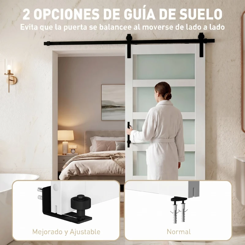 HOMCOM Puerta Corredera Interior 91x213 cm con Kit de Montaje, MDF y Vidrio Esmerilado, Riel y Herrajes, Blanco