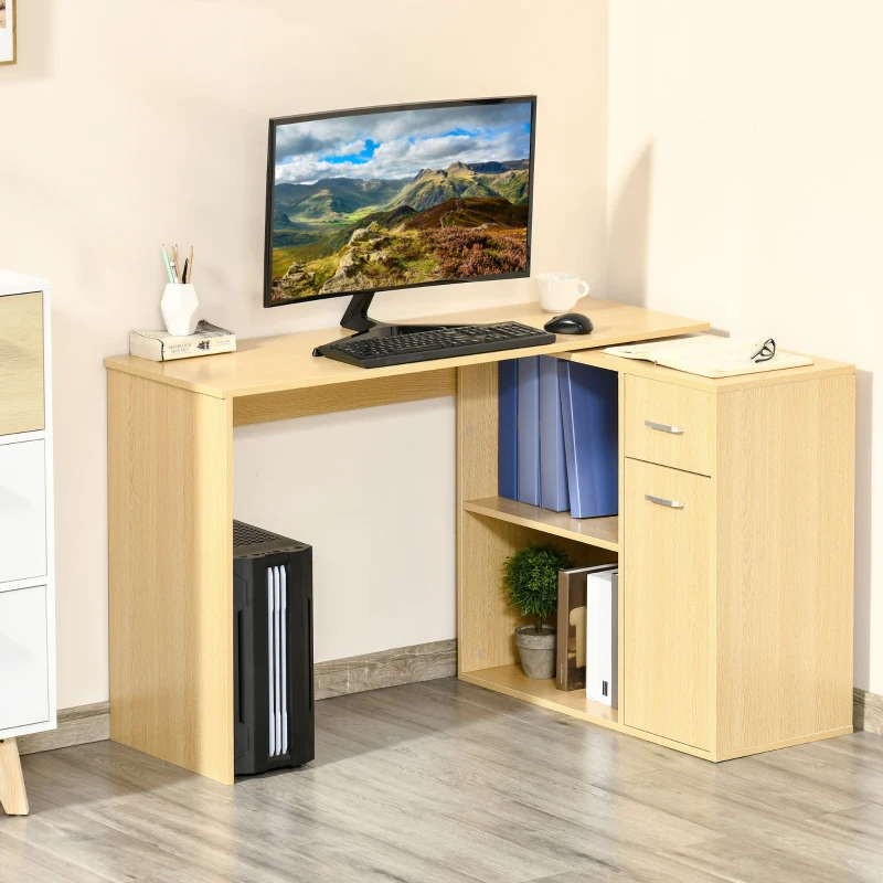 HOMCOM Scrivania Moderna per Computer Girevole con 2 Ripiani e 2 Cassetti, Tavolo da Pranzo in Truciolato, 117x82x74 cm, color Rovere e Legno