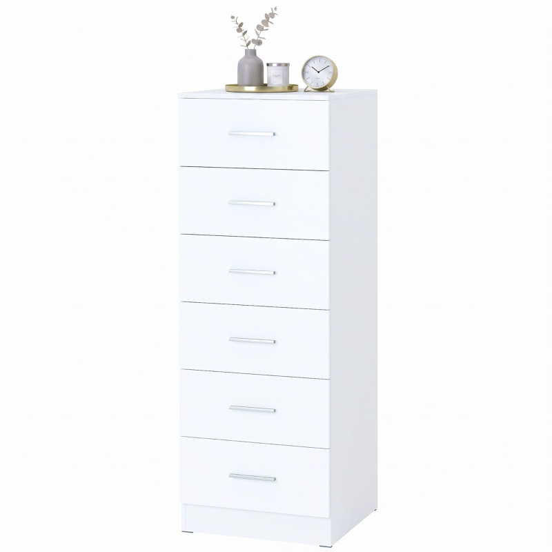 HOMCOM Kommode mit 6 Schubladen, hohe Schlafzimmerkommode mit Antikipp-Sicherung, 40x40x110 cm, Weiß