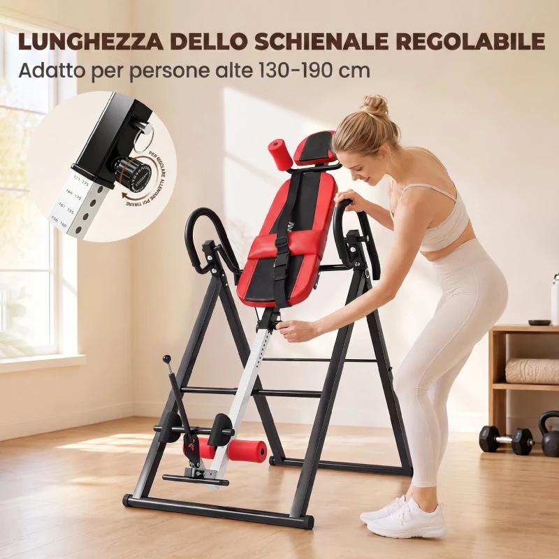 SPORTNOW Tavola per Inversione Pieghevole con Cintura di Sicurezza e Braccioli, Rosso