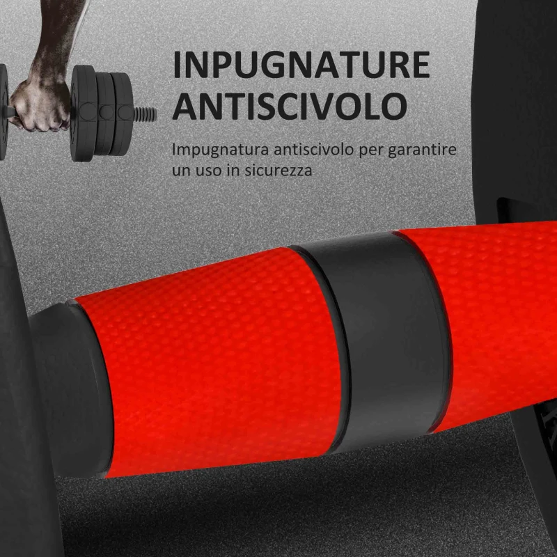 HOMCOM Set 2 Manubri Antiscivolo con 12 Dischi Pesi da 20 kg totali e Connettore, in Acciaio, HDPE e Sabbia, Nero