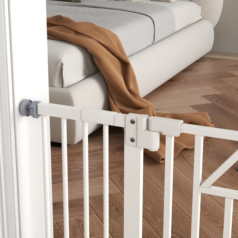 PawHut Barrera para Perros Extensible con Cierre Automático y Sistema de Doble Bloqueo 74-100x76 cm Blanco