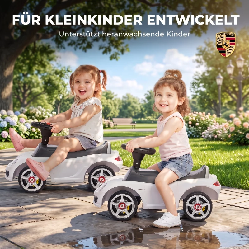 AIYAPLAY Rutschauto Kinder Porsche Rutschfahrzeug mit Hupe Licht Motorgeräuschen, für 18–36 Monate, Weiß