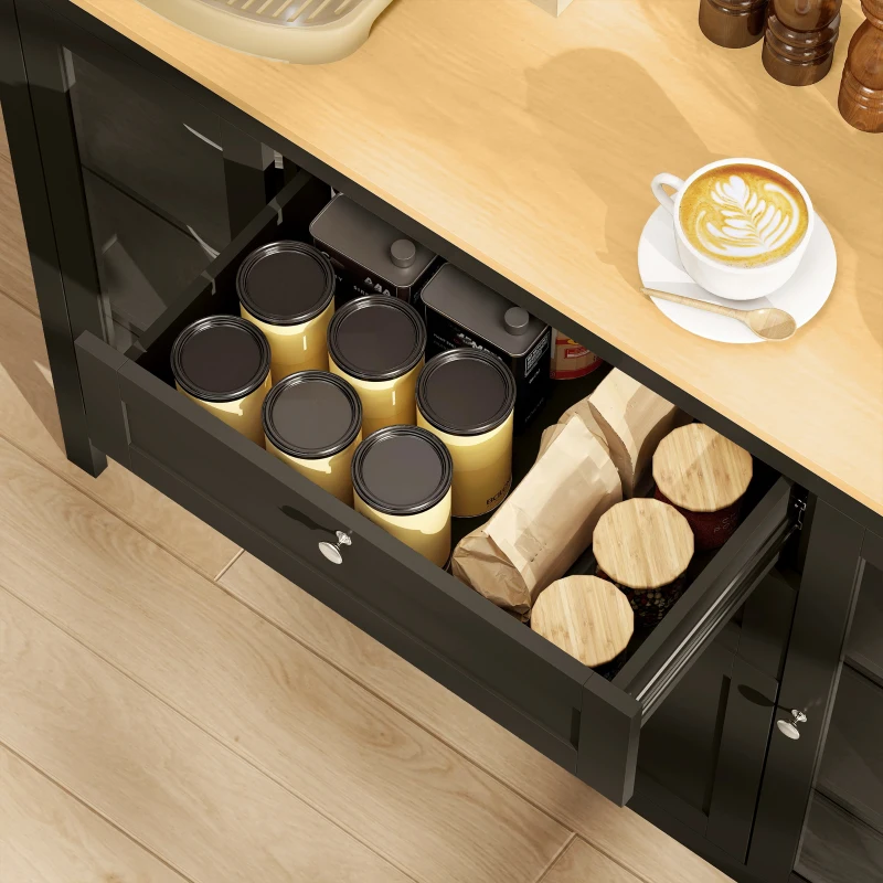 HOMCOM Buffet meuble de rangement 1 placard double porte 2 placards à porte vitrée 2 tiroirs étagère réglable 120x40x90cm noir