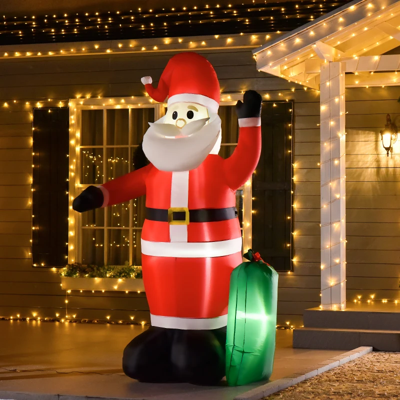 HOMCOM Babbo Natale Gonfiabile Luminoso 240cm con Sacchetto Regalo Luci LED Decorazione Natalizia