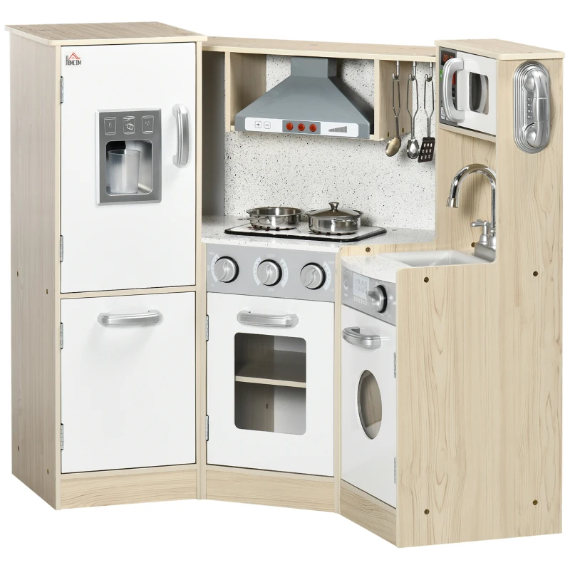 HOMCOM Kids Kitchen Playset, with Accessories, Storage Space