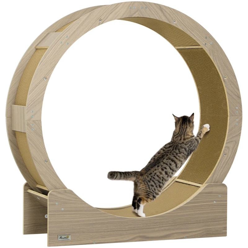 PawHut Roue d'exercice pour chat roue de course pour chat frein sécurisé et tapis de grattage amovible silencieux 91 cm marron