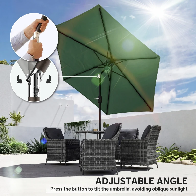 Outsunny 2.6 m Garden Parasol Umbrella with Aluminium Pole, Outdoor Patio Umbrella with Tilt and Crank, Vent, Dark Green