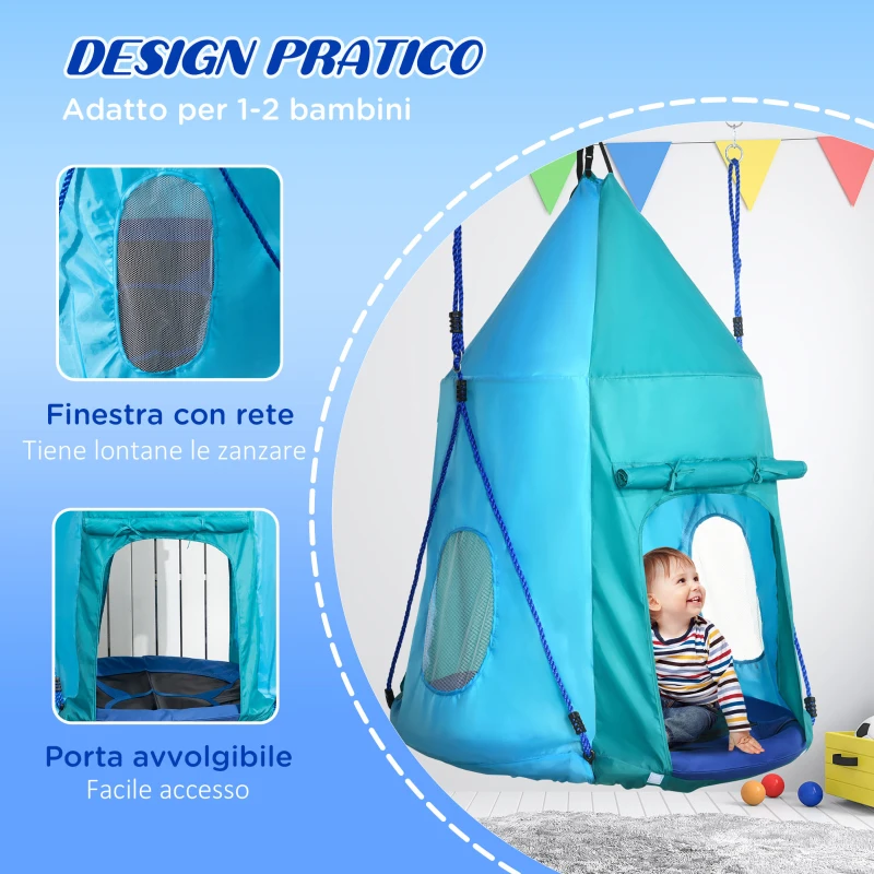 Outsunny Altalena da Giardino con Tenda per Bambini da 3-8 Anni, Ø100cm e Corde Regolabili, Blu