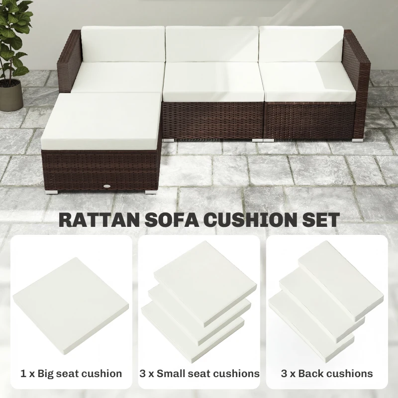 Outsunny 7-Piece Patio Furniture Cushions, Outdoor Loveseat Cushion with Removable Covers for Rattan Furniture, 60x60 cm, Cream