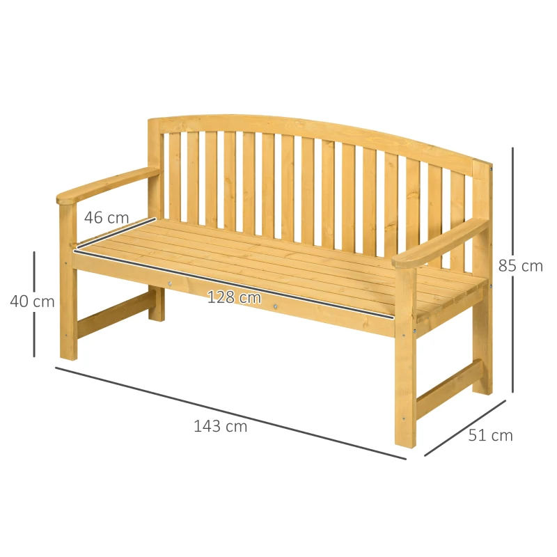 Outsunny 2 Seater Wooden Garden Bench with Armrest, Outdoor Furniture Chair for Park or Balcony, Orange