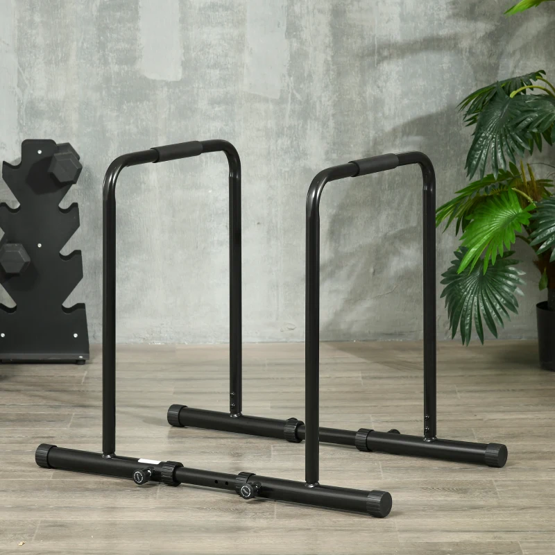 SPORTNOW Dips Barre Parallèle Station de Musculation en Acier, Hauteur et Espacement Réglables, 90-102x65x80-90cm, Noir