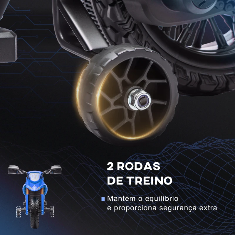 AIYAPLAY Mota Elétrica para Crianças  Moto a Bateria para Crianças 6V com Rodas de Treino e Buzina 105x57x62 cm Azul