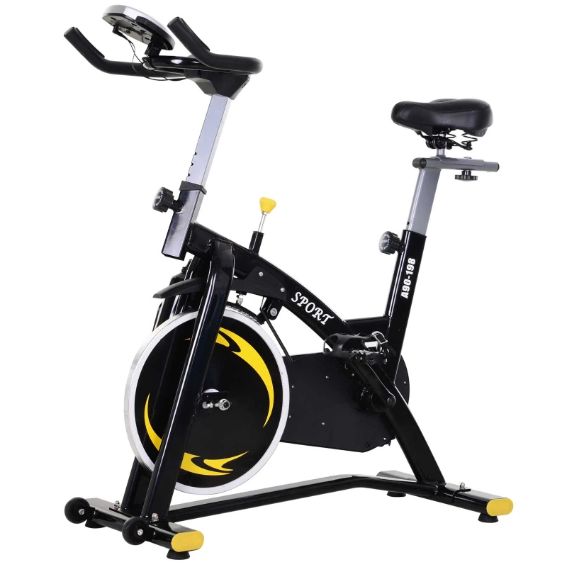 HOMCOM Stationary Exercise Bike, Aerobic Indoor Training,  Upright Cycling Cardio Workout, Home Fitness Racing Machine with 10KG Flywheel, LCD Monitor & Phone Holder, Yellow
