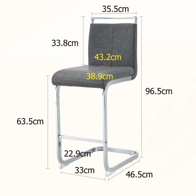 Lot de 2 tabourets de bar style nordique, design élégant, idéal pour cuisine, bar ou restaurant, 38.9x46.5x96.5 cm, Gris foncé+Argent
