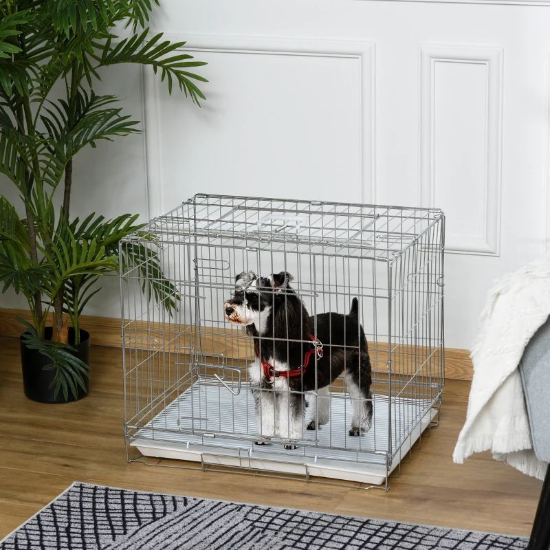 PawHut Cage pour chien pliable en fil métallique avec plateau amovible 1 porte avec serrure 61 x 43 x 50 cm blanc