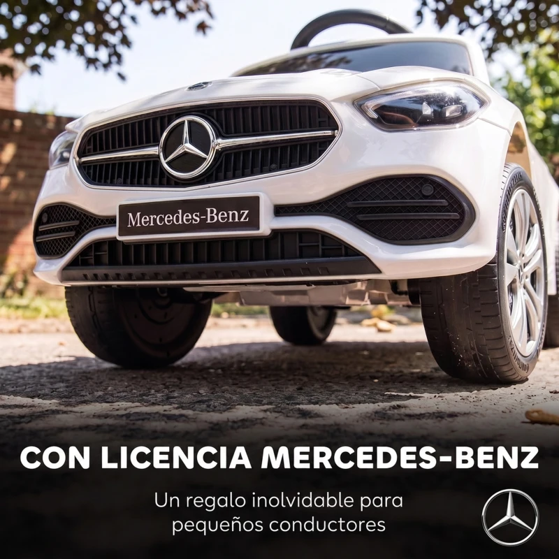 AIYAPLAY Correpasillos Bebés 3 en 1 Mercedes-Benz con Barra de Empuje Capota Barandilla de Seguridad Música 12-36 Meses Blanco