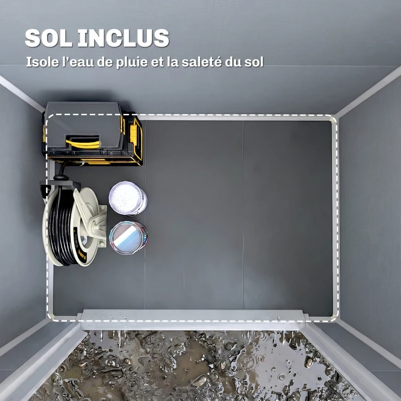 Outsunny Abri de jardin cabanon en résine polypropylène 2,12 m² - 2 portes 1 fenêtre et 1 grille d'aération, toit à pignon, gris(m-5)