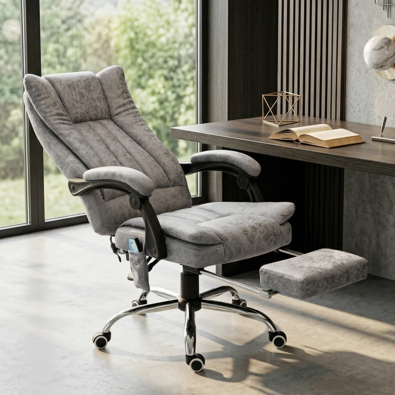 Vinsetto Silla de Oficina con 6 Puntos de Masaje Ajustable con Función de Calefacción Reposapiés Retráctil y Control Remoto Gris