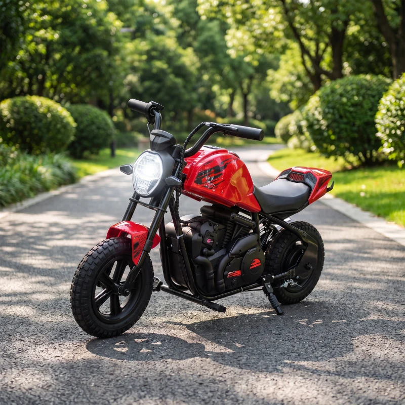 AIYAPLAY Moto da Cross Elettrica per Bambini 24V Motore 180W, 6-12 Anni, Pneumatici 30cm in Gomma, Rossa