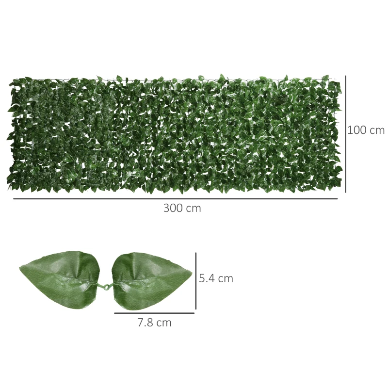 Outsunny Gard Viu Artificial Rulabil și Rezistent la Apă, din Mătase și PE, 300x100 cm, Verde Închis
