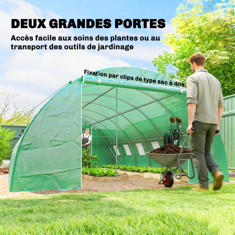 Outsunny Serre Tunnel de Jardin Serre Maraîchère Acier Galvanisé Ø25mm et Structure Renforcée 395x595x199cm Vert