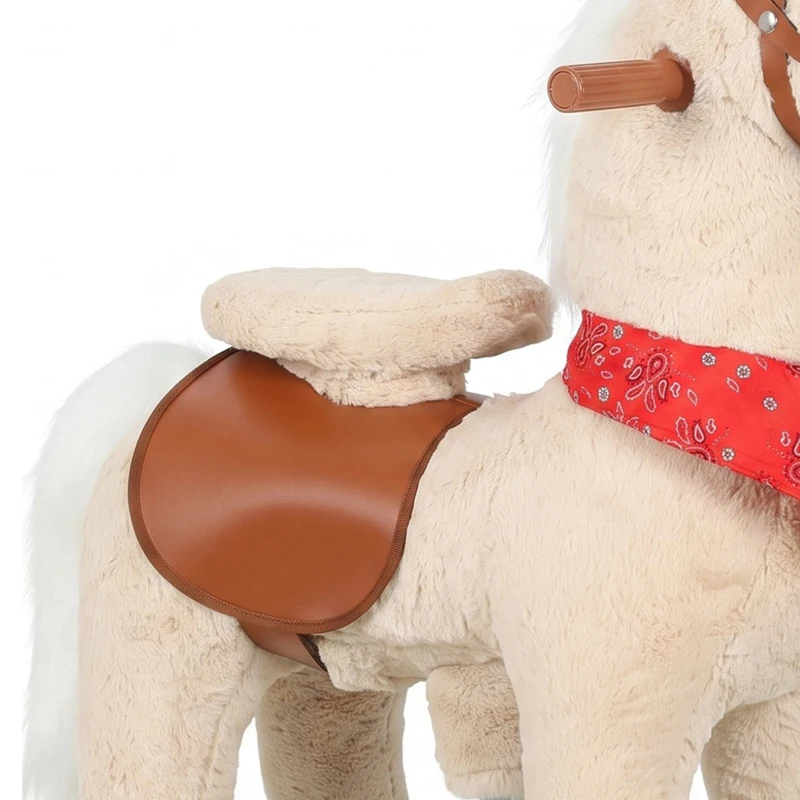 AIYAPLAY Cavallo a dondolo in peluche con testa rotante, ruote scorrevoli e suoni di nitriti, da 2 anni, marrone chiaro