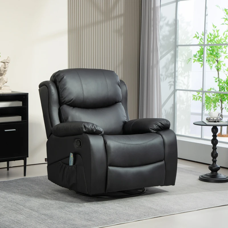 HOMCOM Poltrona Relax Reclinabile con 8 Punti Massaggianti, in Finta Pelle e Acciaio, 97x92x104 cm, Nero