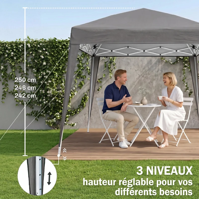 Outsunny Tonnelle de Jardin 3x3m Pop up Tente Pliable Acier Polyester imperméabilisé Anti UV avec Sac de Transport Gris