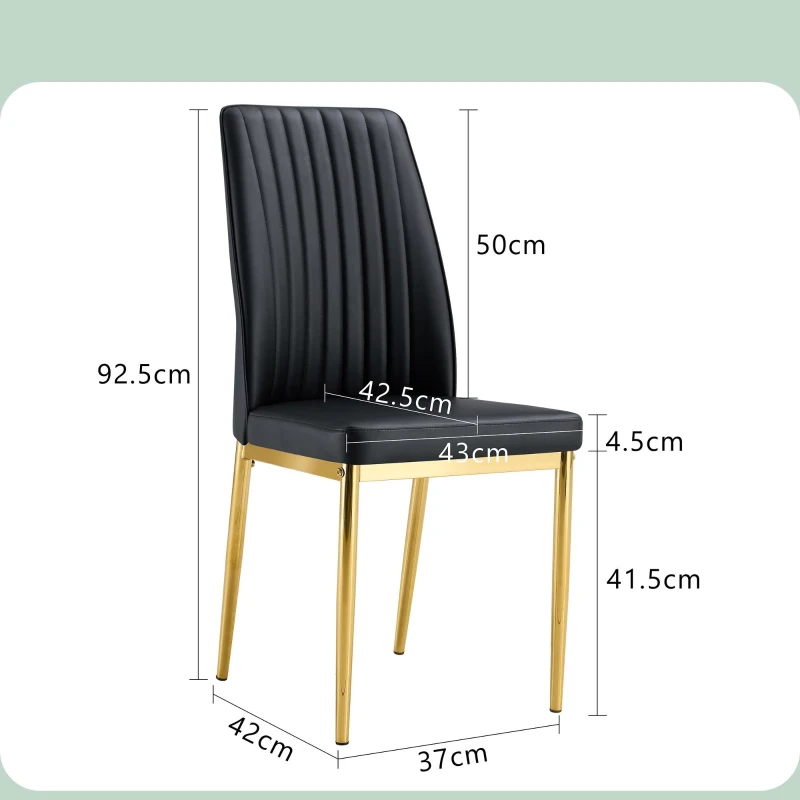 Lot de 4 chaises de salle à manger, design élégant et glamour, structure en métal, 43,00x42,50x92,50 cm, Noir+Doré