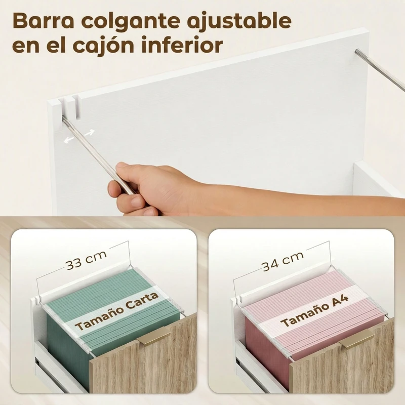 HOMCOM Mueble para Impresora con Ruedas 3 Cajones Barra Ajustable 2 Estantes Abiertos para Documentos Tamaño A4 Blanco y Roble