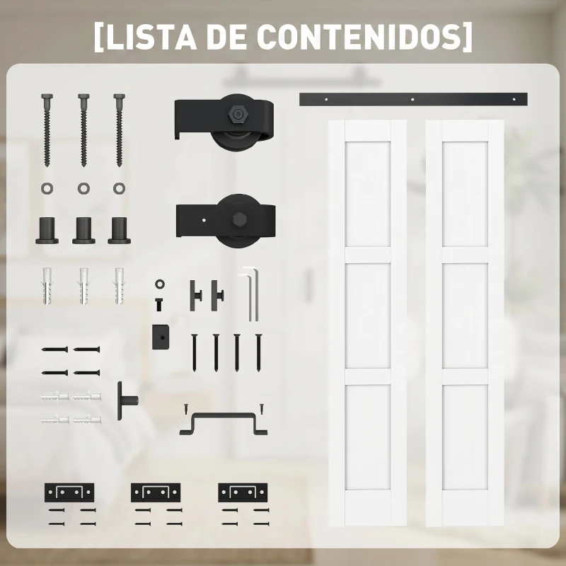 HOMCOM Puerta Corredera Plegable con Herrajes 91,4x213,4 cm con Rodillo Riel de Acero Guía de Suelo Manija Blanco