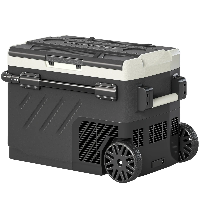 Outsunny 40L Compressor Car Fridge Freezer, Dual Zone Camping Refrigerator with App Control, Telescopic Handle, -20℃-20℃